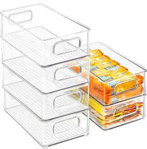 3/6/12Pcs Refrigerator Organizer Bins, 3 Sizes Stackable Clear Pantry Organizer  with Handles for Fridge, Freezer, Shelves, Drawer, Bins, Snack Organizer for Home & Kitchen,boxes,containers,cabinet,laundry,Farmhouse Summer Birthday Gift Ideas,Plastic,Set