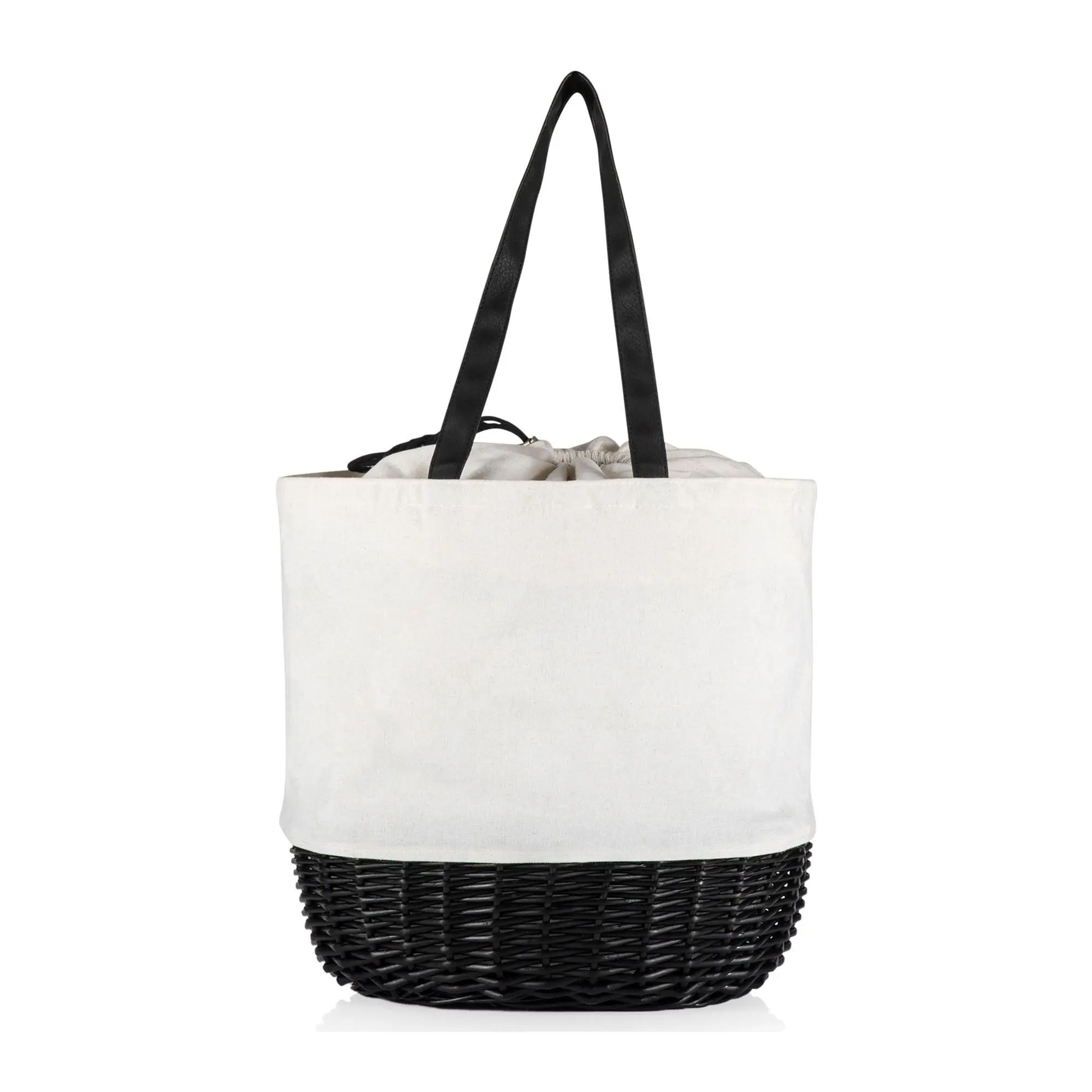 Picnic Time Coronado White Canvas and Willow Basket Tote