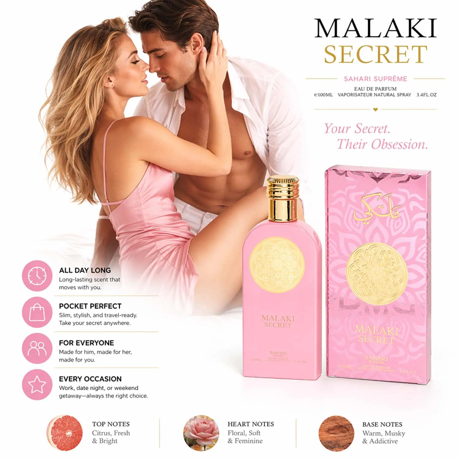 Pheromone Perfume Unisex, Infused with Premium Pheromone Formula, Long Lasting Citrus Scent, Specially Crafted to Leave a Captivating Impression, Perfect for Romantic Evenings, Ideal Valentine's Day Gift, 100ml