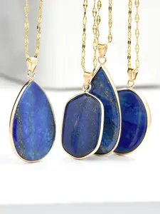 Geometric Natural Lapis Lazuli Pendant Design Necklace, Elegant Jewelry Set for Women & Men, Trendy All-match & Exquisite Jewelry for Birthday Gift
