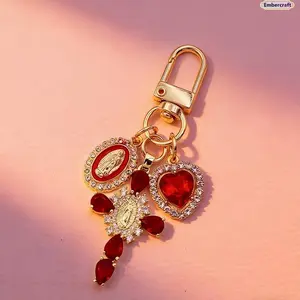 Women's Rhinestone-Embellished Gold Cross Keychain, Catholic Religious Faith Symbol, Elegant Bag Charm, Fashion Accessory for Women, Holiday Gift for Purse or Car Use, Bag Charms, Accessories For Women
