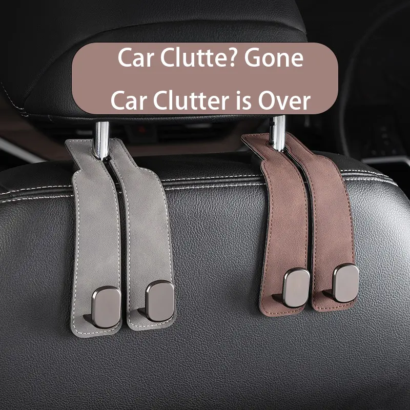 Universal Fit Car Seat Back Organizer - Suede Finish Clip-On Seat Back Mount Hooks for Automotive Interior Clutter Control