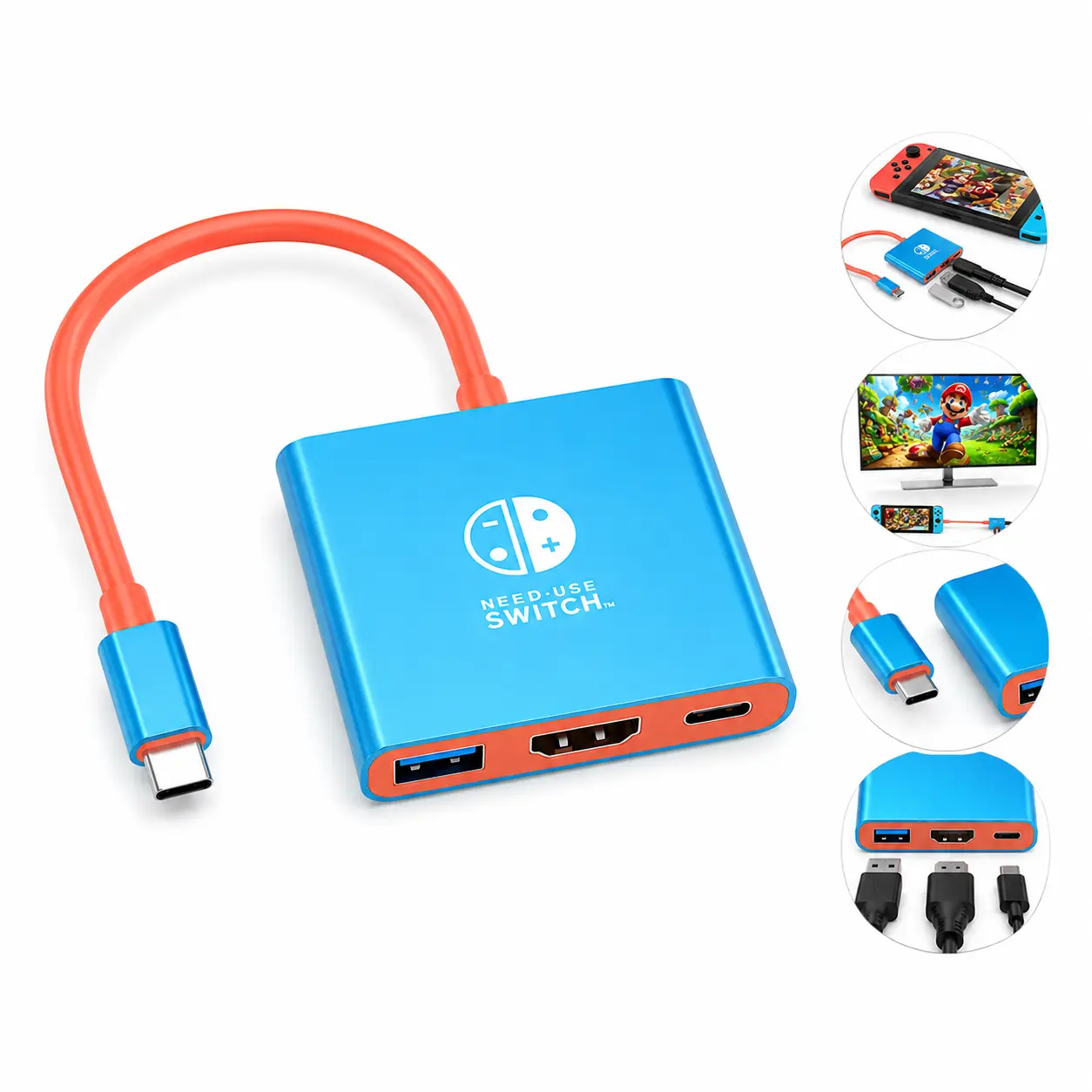 3 in 1 Switch Dock for Nintendo, Switch Docking Station for TV, Portable Nintendo Switch TV Adapter USB C Charging Dock, Type C to 4K HDMI Output Hub for Nintendo Switch OLED/Steam Deck/Samsung DeX Console Smartphone Springtok Outdoorfun Blue & Red