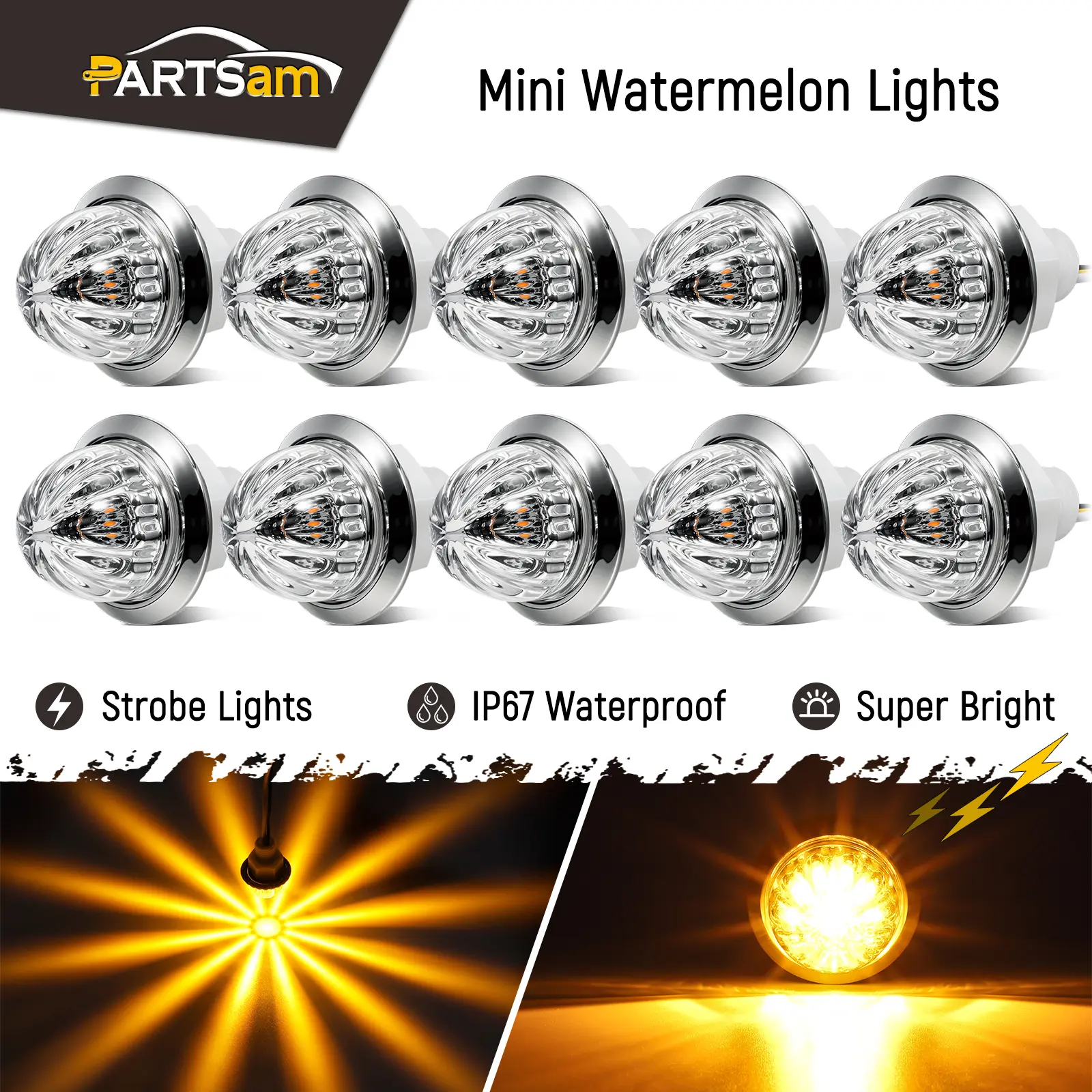 Partsam 3/4 inch 10Pcs LED Watermelon lights with Plastic Lens, Side Marker Lights, Turn Signal Indicators Clearance Lights,  Waterproof for Cars Trucks Trailers Pickup RV