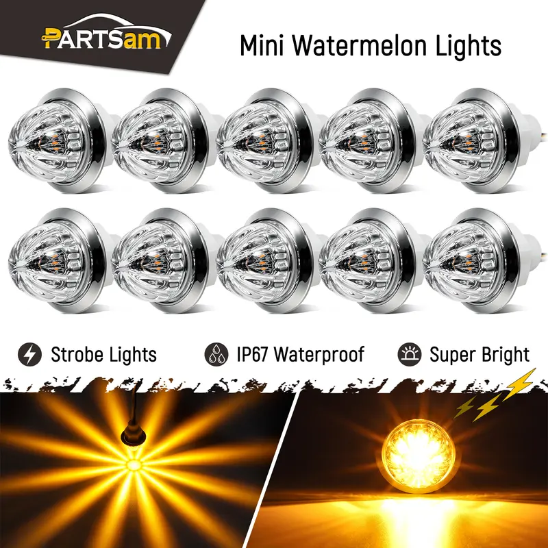 Partsam 3/4 inch 10Pcs LED Watermelon lights with Plastic Lens, Side Marker Lights, Turn Signal Indicators Clearance Lights, Waterproof for Cars Trucks Trailers Pickup RV