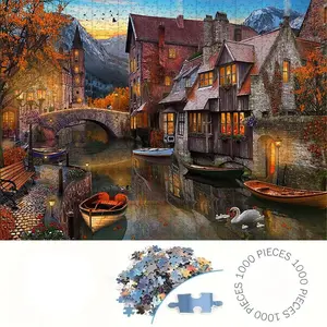 1000 Piece Village Theme Puzzle, Large Adult Family Interactive Toy, DIY Home Decor Brain Challenge, Holiday Scene, Perfect Gift, Jigsaw Puzzles
