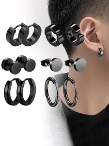 Men's Punk Style Stainless Steel Earrings Set, High Quality Earrings, Fashionable Earrings Set for Daily & Party Decoration, Trendy All-match & Exquisite Jewelry for Birthday Gift