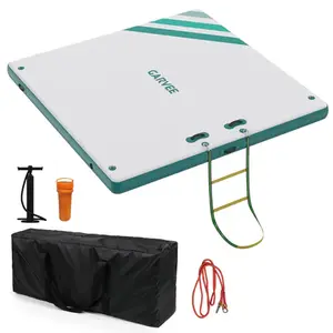 [TOP RATED - FLASH SALE] Garvee Inflatable Floating Dock Platform with Non-Slip Surface and Detachable Ladder, Marine-Grade PVC, Portable Carrying Bag, Multiple Sizes, Lake and Water Fun