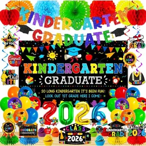 2026 Preschool Graduation Party Decorations Set with Kindergarten Graduate Banner Backdrop Cap Balloons Honeycombs Cake Toppers Supplies for Class of 2026