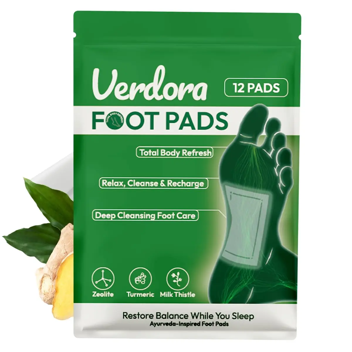 VERDORA, Deep Cleansing Foot Pads, Natural Premium Foot-patch | Bamboo Vinegar Ginger Powder Foot Pad for Foot Care, Adhesive Sheets, Relaxation Improve Sleep