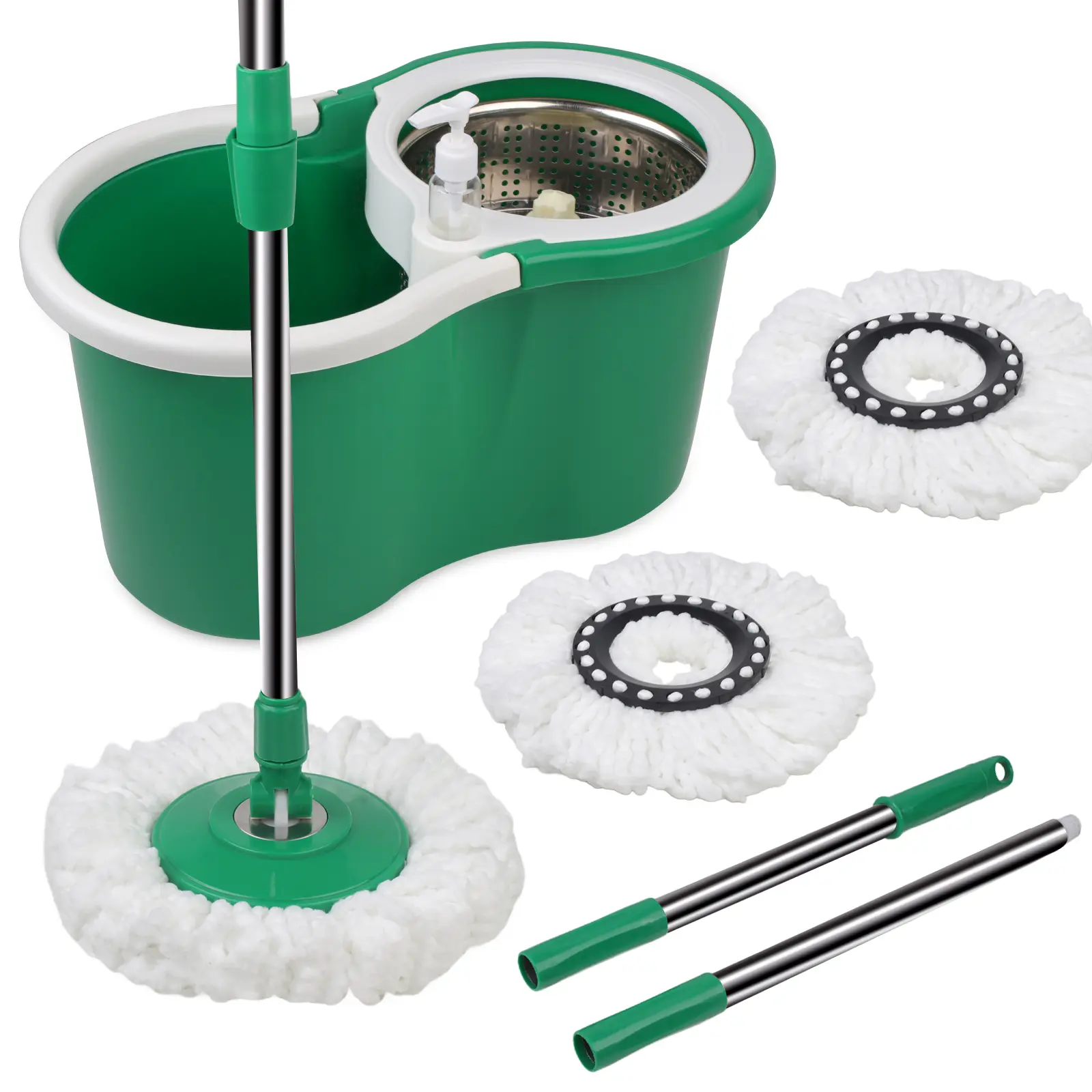 Spin Mop and Bucket with Wringer Set, 360° Spinning Mop Bucket System with 3 Microfiber Mop Replacement Heads, Adjustable Handle for Floor Cleaning