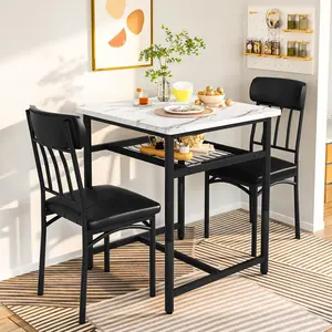AWQM Square Dining Table Set for 2 with Upholstered Chairs, Built-in Storage Rack, Space Saving Kitchen Breakfast Nook, Waterproof Wine