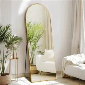 64"x21" High-Quality Arched Full Length Mirror, Aluminum Alloy Frame Ensures Stability, Standing Design for Bedroom, Gold