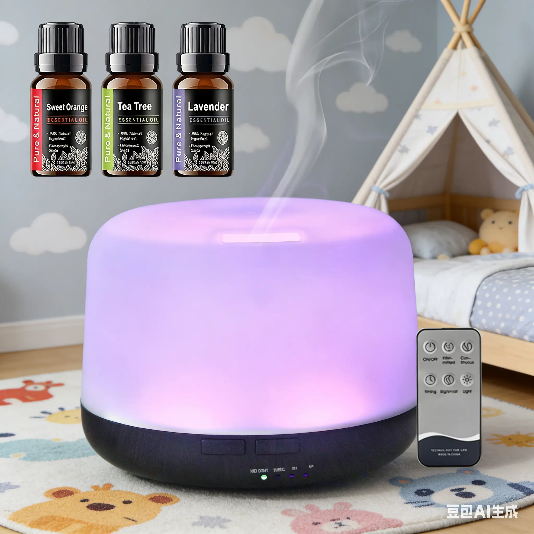 Ultra-Quiet 500ml Ultrasonic Essential Oil Diffuser Humidifier with Remote Control, 7-Color LED Light, Smart Timer, Easy Operation, 3 Essential Oils for Large Rooms & Calm Living Aromatherapy Diffusers