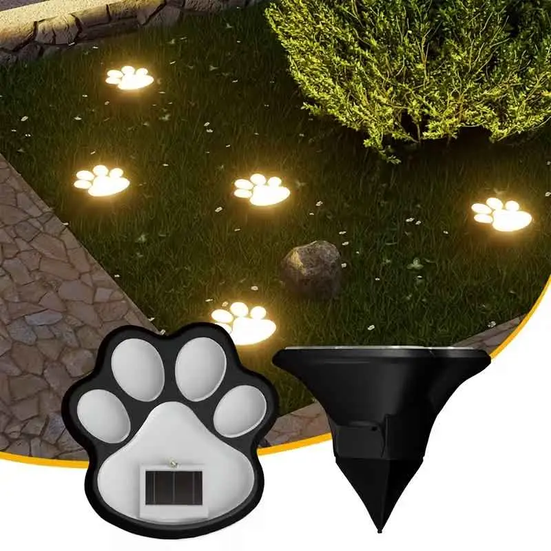 4-Piece Solar LED Dog Paw Path Lights - Outdoor solar safety lights ideal for lawn paths, garden decoration, and landscape illumination. Adorable dog paw ground lights with IPX4 waterproof rating—the perfect choice for pet lovers.  sheds