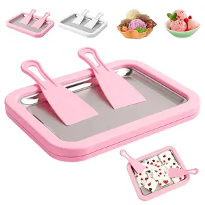 Instant Rolled Ice Cream Maker Kit – 2026 Stainless Steel Freezing Plate with 2 Spatulas, No Power Required – DIY Tray for Homemade Rolled Ice Cream, Perfect for Family Fun