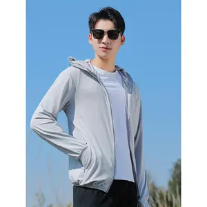 Men's Solid Lightweight Hooded Jacket, Sun Protection Tops For Fishing Running Outdoor Sports, Comfy Breathable Clothing For Males