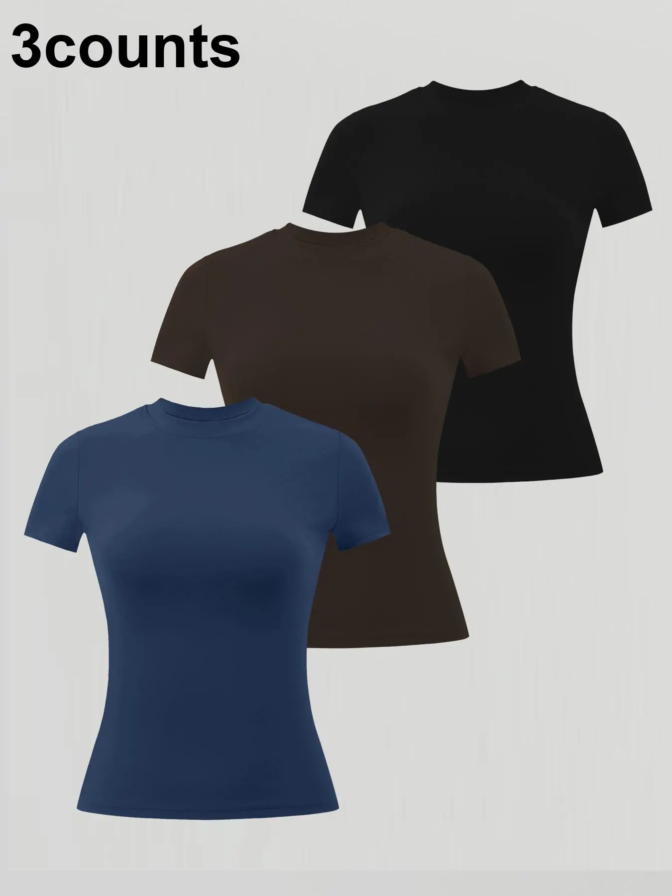 Women's Solid Color Round Neck Sports T-Shirt, High Elasticity Comfortable Fitted Short Sleeve, Breathable Fabric Fitness Top, Gym T Shirts, Summer Activewear, Athletic Tee, Fitness Apparel, Activewear Clothes