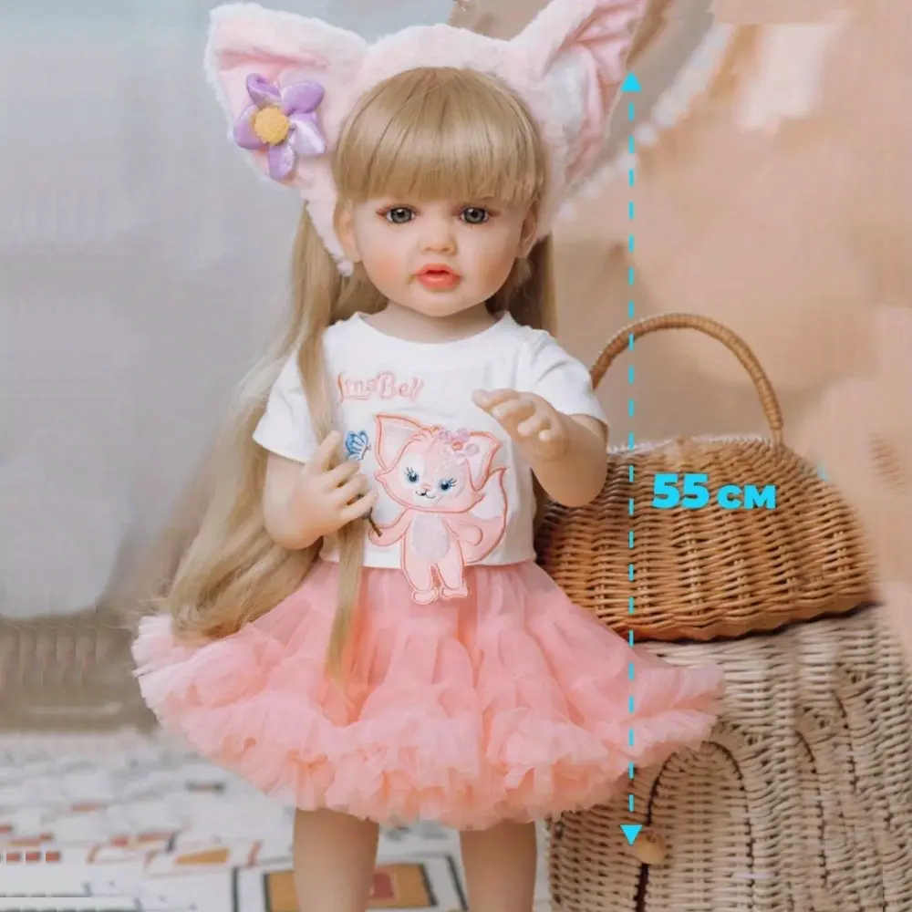 22inch (55cm) Lifelike Full Body Soft Vinyl Reborn Soft Doll - Blonde Princess Toddler Art Toy, Baby Birthday Gift for 3+ Children, Soft Dolls
