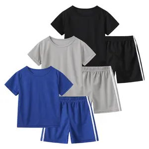 #SummerVibes 6-piece boy summer sports fashion suit elastic loose solid color short sleeves and casual fashion cool shorts boy summer clothes