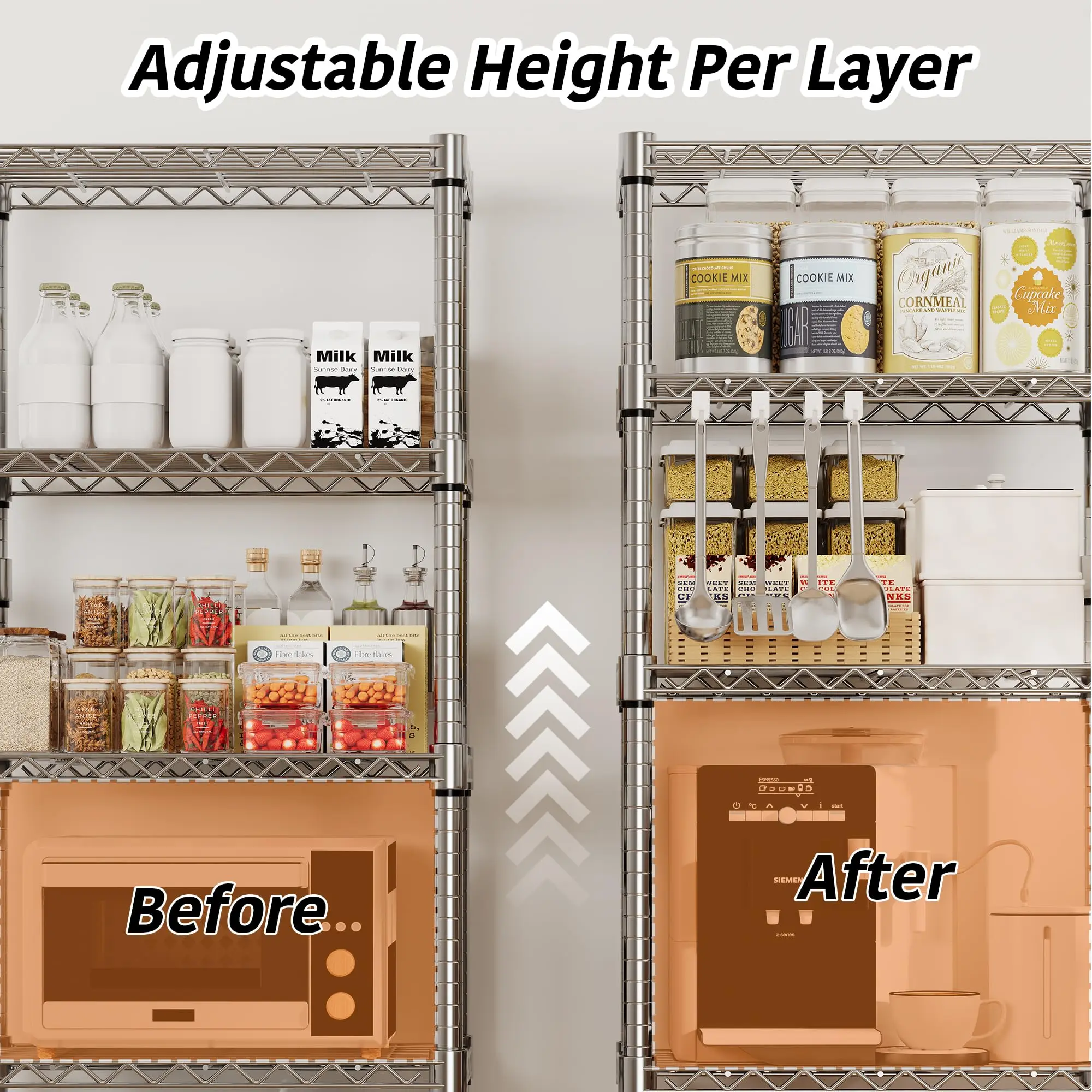 Heavy Duty 5-Tier Metal Display Rack – 61-Inch, 24-Inch Wide, Silver Adjustable Wire Shelving Unit with Wheels and Side Handles for Retail, Kitchen, Garage, or Pantry – Easy Assembly