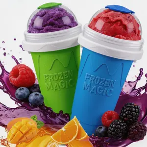 2 Pack Slushy Maker Cup, SummerWins DIY Magic Squeeze Cups for Juice Milk Yogurt Ice Cream Make, Frozen Cooling Cup with Lid & Straw Cool Stuff Things for Kids Friends Family (Blue+Green) DealsForYouDays