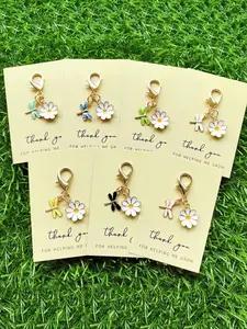 7pcs Dragonfly Daisy Keychain, Keychain Set, With Thank You For Helping Me Grow Up Card, Thanksgiving Gift, Can Be Used as Bag Ornaments, Key Pendants, Small Gifts for Family, Friends, Birthday Gifts, Suitable for Holiday Gifts