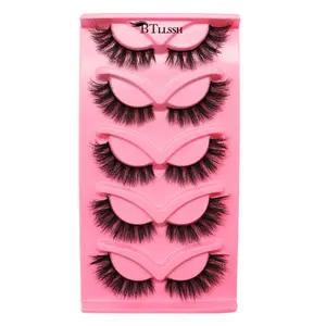 Wispy Cat Eye Faux Cluster Lashes, 5 Pairs Fluffy Volumized False Eyelashes, Natural Curling Eye Makeup Strip Lashes, Full Volume Eyelash for Lashes Extensions