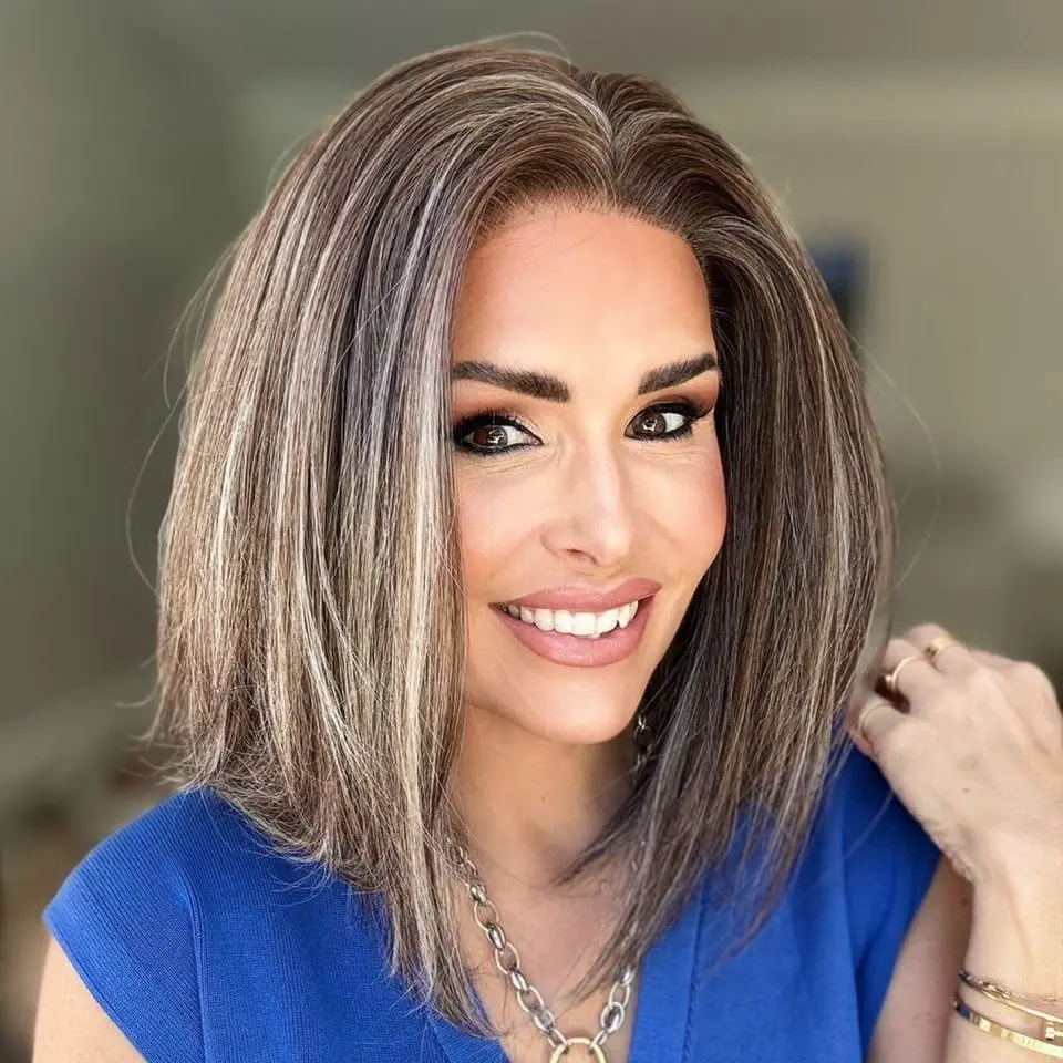 IMstyle Faith Soft Brown with White Highlight Short Bob Hairstyle 13*4 Lace Front Glueless Wig