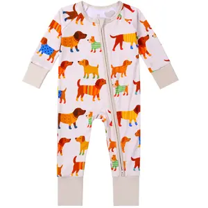 Bamboo Baby Long Sleeve Zipper Pajamas Easy Two-way Zippy Romper for Newborns and infants 0-2T 95 Viscose from Bamboo 5 Spandex Suitable for All Season