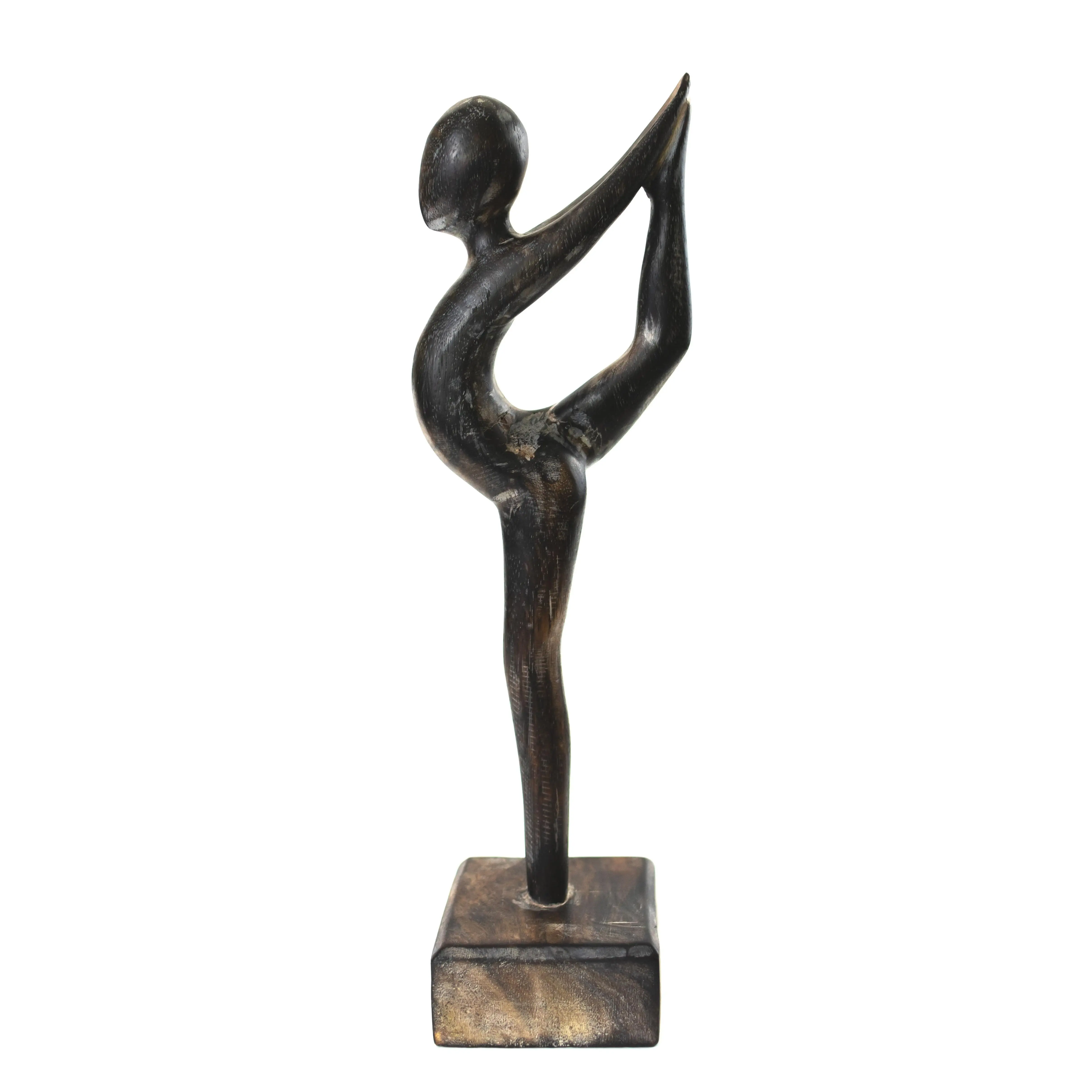 15" Wooden Handmade Abstract Ballet Dancer Sculpture Statue Handcrafted Gift Art Home Decor Figurine Accent Hand Carved Ballerina Attitude Dèrriere