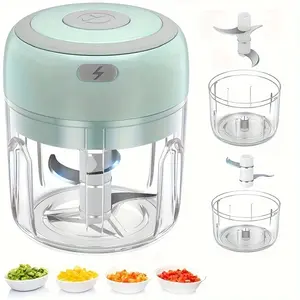 250ML Electric Garlic Mincer, 3 Blade Garlic Grinder, Garlic Crusher Mini Vegetable Chopper, USB Portable Food Processor for Ginger, Chili, Fruits, Meat, Multifunctional Kitchen Appliances