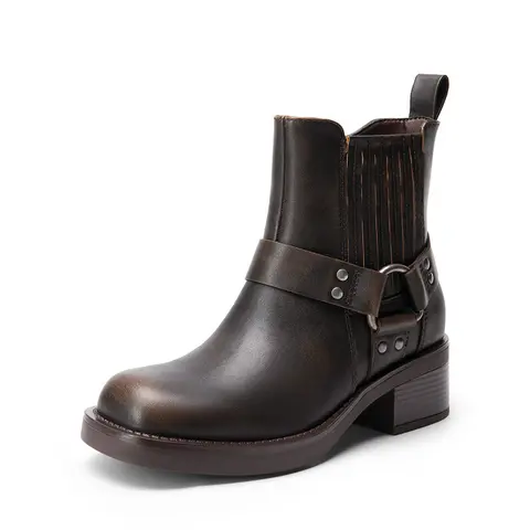 Dream Pairs Women's Vegan-Leather Moto Ankle Boot Heels - Square Toe, Comfortable Heels, Inside Zippers, Lightweight, Foam Liner, Quick On-Off, Rubber Sole, Sporty Chic Look, Vegan-Leather Upper