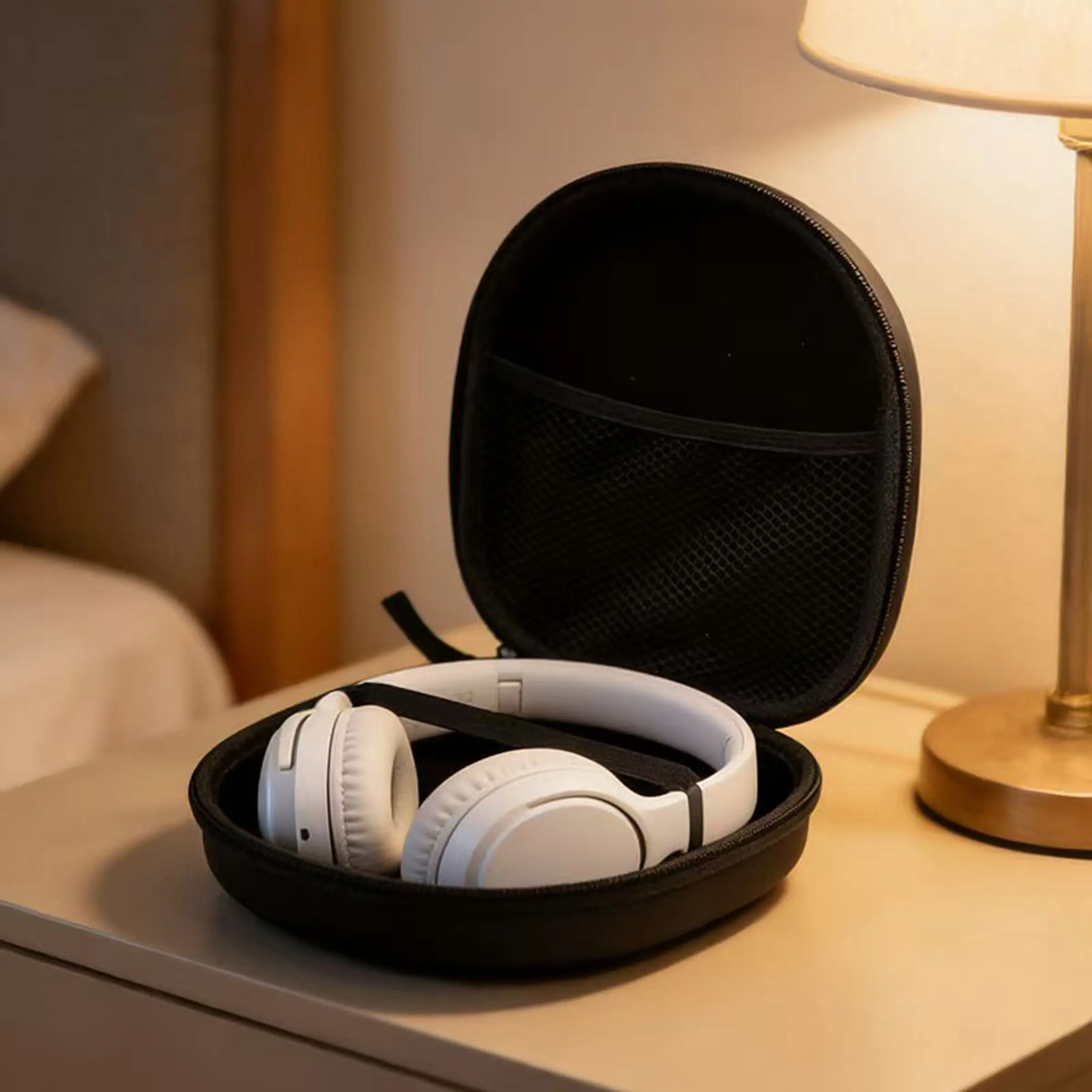 Headphone Storage Case, Headphone Accessories, Portable Scratch-Resistant Hard Shell Earphone Protector, Multi-Device Compatible with Inner Mesh Pocket, Earphone Bag