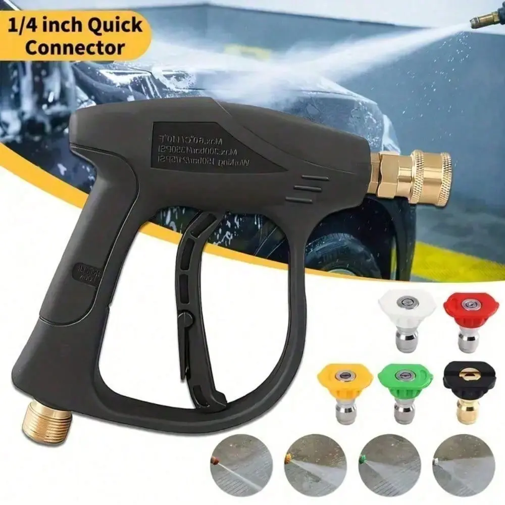 High Pressure Washer Gun, 3000 PSI Max With 5 Color Quick Connect Nozzles M22 Hose Connector 3.0 TIP Car Wash Sprayer