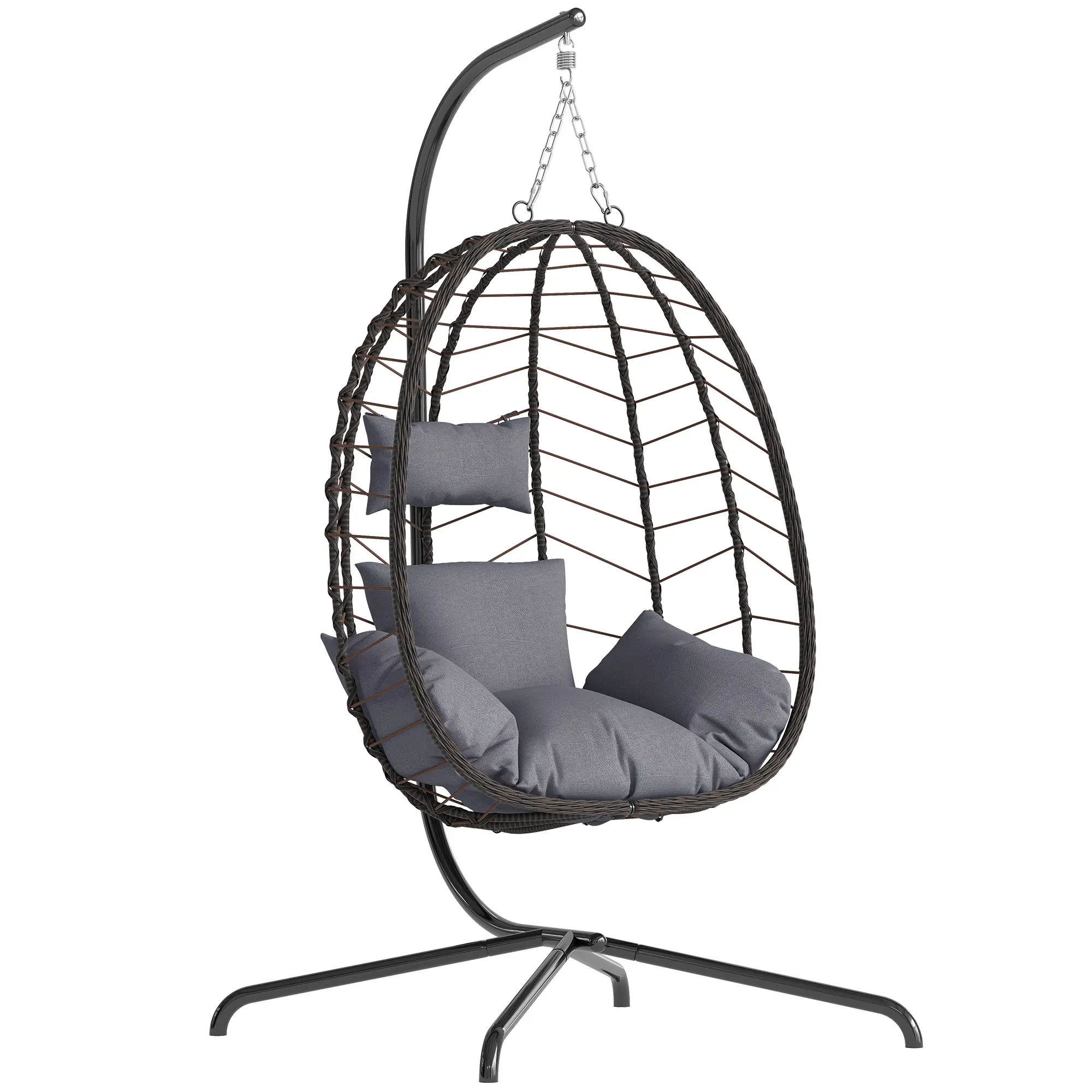 LHBcraft Comfortable & Chic Indoor/Outdoor Swing Egg Chair with Stand | UV-Resistant Wicker Hanging Egg Chair with Soft Cushion | 350LBS Capacity for Patio, Backyard & Balcony,