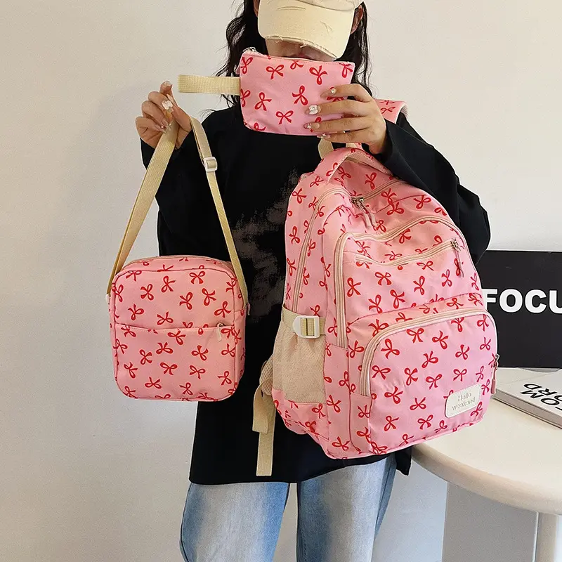 Cute Fresh Floral Geometric Print Backpack, Ultra‑Light Unisex 15.6‑inch Laptop School Bag with Air Cushion Shoulder Straps for Middle & College Students