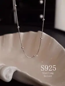 S925 Sterling Silver Round Bead Snake Bone Necklace, Fashion Simple Premium Sense Necklace, Design Collarbone Chain, Holiday Gift for All Seasons
