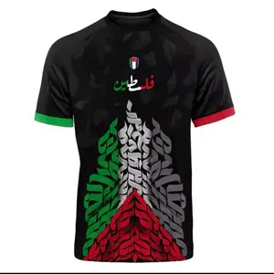 Fashion Palestine Flag Football T Shirts Summer Casual 3D Printed Mens Sports Jersey Loose O Neck Quick Dry Breathable Tees Tops with Green and Red Trim