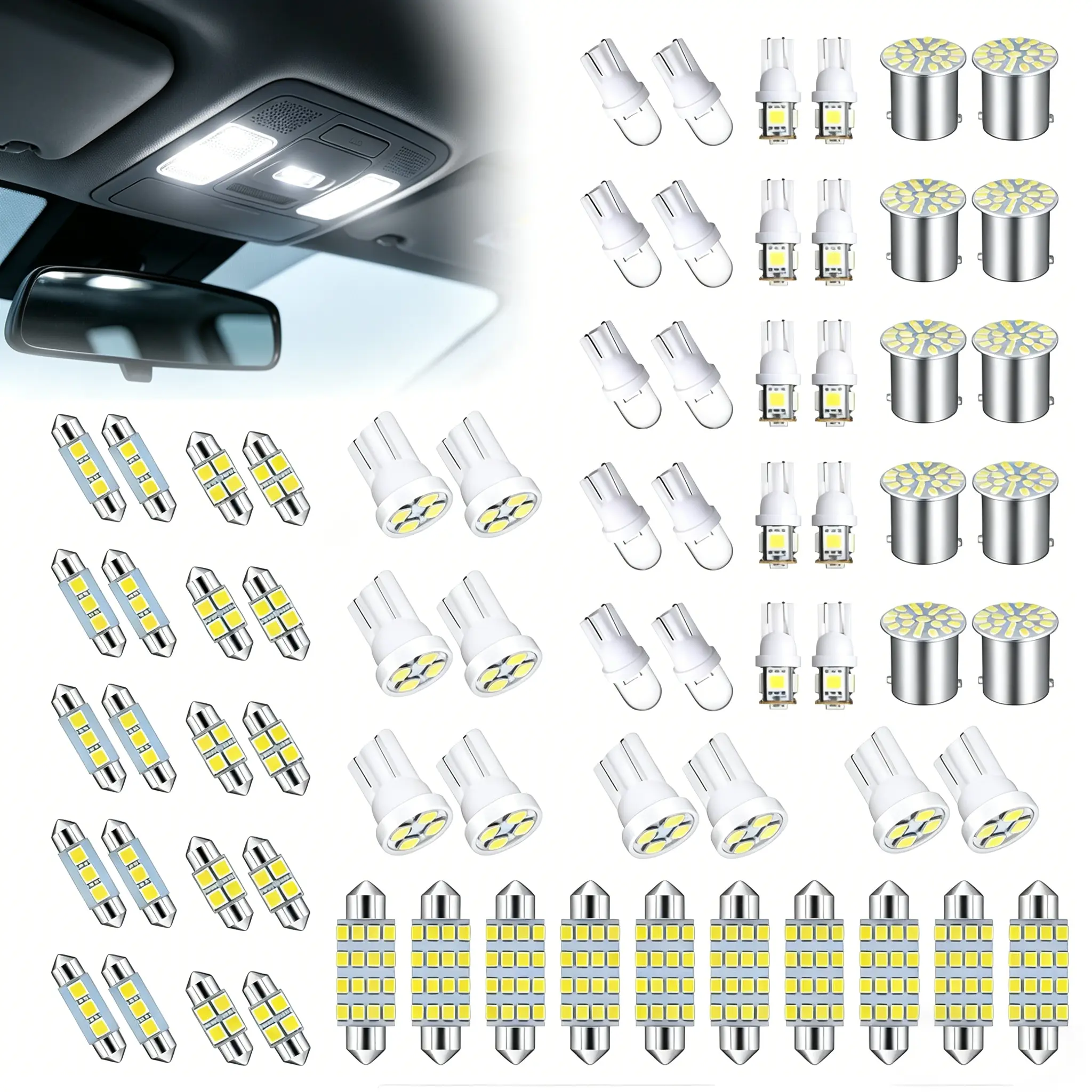 Super Bright White Interior Car Lights Kit Set (70 & 60 & 42 Pcs) - 12V Bulbs for Dome Map Door Trunk, 31/36/41mm De3175 6411 T10 2825 6612f 6615f, Cars Vehicle Accessories Auto Accessories Interior, Light Bulbs