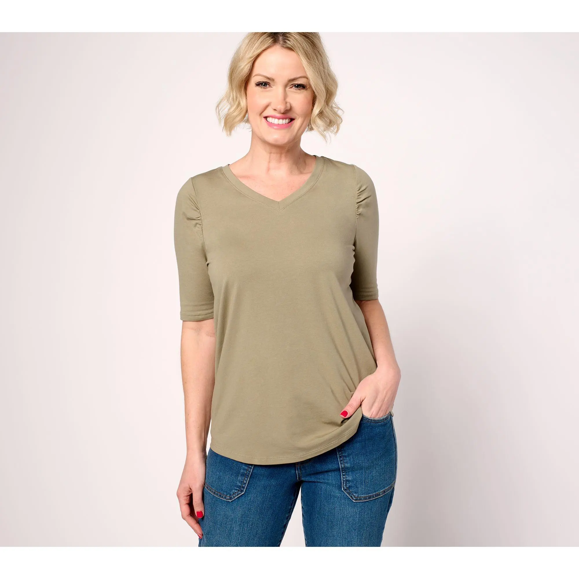 AnyBody Cozy Knit Elbow Puff Sleeve Knit Top