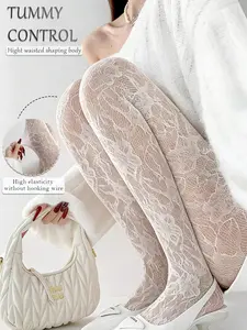 Vintage Sexy Jacquard Y2K Aesthetic Music Festival Party Stockings, Floral Cutout Long Socks, Spring Summer Lace Mesh Long Socks, Jk Style