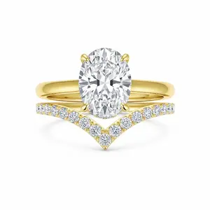 6ct oval moissanite ring set, silver thickly plated with 18K, super sparkly D-VVS1 [GRA] women's high-end jewelry J222