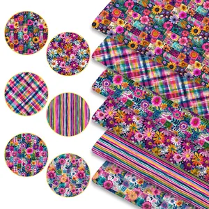 6pcs Vibrant Boho Floral Fabric Bundles, 45cm*50cm/17.72in*19.69in Repeating Bright Ditsy Flower Pattern Fabric Squares for Quilting, Patchwork Sewing Material for Bedding, Tablecloth, Bags, Headbands, Pillowcases