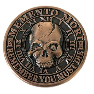 Memento Mori 3D Skull Coin - Remember You Must Die Design with Roman Numerals and Skull Illustration