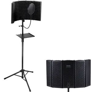 VEVOR Sound Isolation Panel, 5-Panel Design, Portable Studio Mic Noise Absorber, Includes Pop Filter, Adjustable Floor Stand & Mic Adapter, Compatible with Blue Yeti & Condenser Mics Accessories