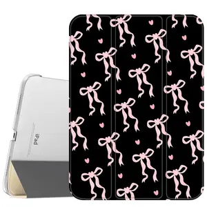 Black And Pink Bows Case for iPad A16 2025 / iPad air 6/ iPad mini 6, Slim Stand Cover with Soft Translucent Frosted Back Pencil Slot, for Samsung Galaxy Tab S9 Tablet Cases, Accessories, Holder