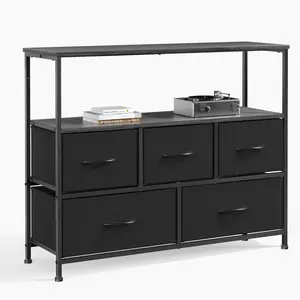 5 Fabric Drawer Dresser TV Stand for Bedroom, Entertainment Center for 45 Inch TV with Storage Drawer Unit, Open Shelf, Adjustable Feet, Living Room