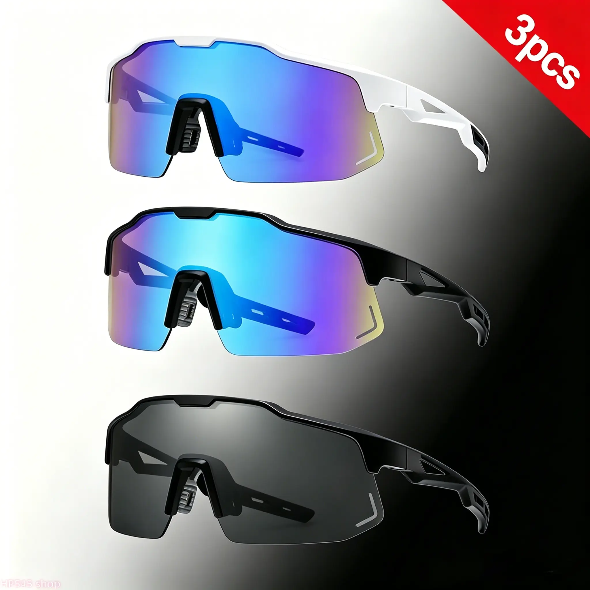 Men's Sunglasses 3-Pack, Racing Style Sporty Frame with UV400 Lens, Cycling Gear & Bike Helmet Accessories for Driving, 3-Pieces homedecor, Bike And Helmet Accessories, Bikes