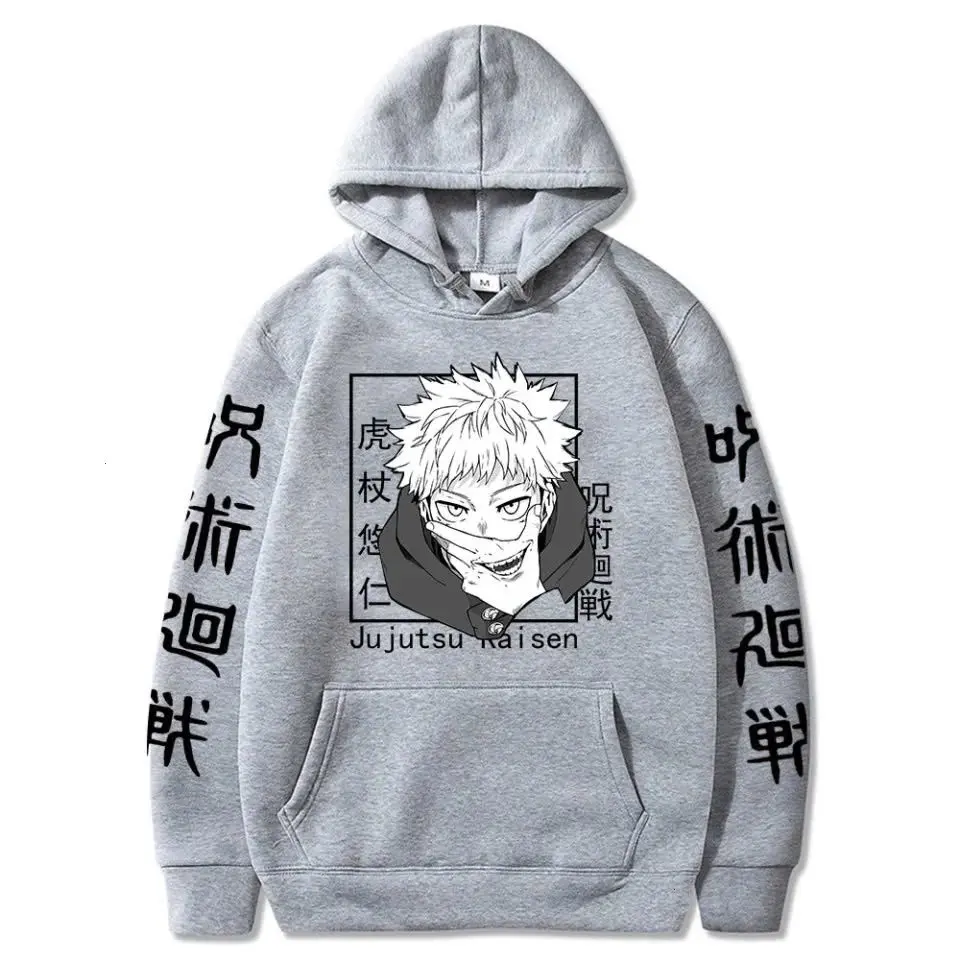 Yuji Itadori Grey Hoodie Graphic Tee Unisex Streetwear Anime Jujutsu Kaisen Design for Fans Cursed Energy Theme Minimalist Trending Gift Idea